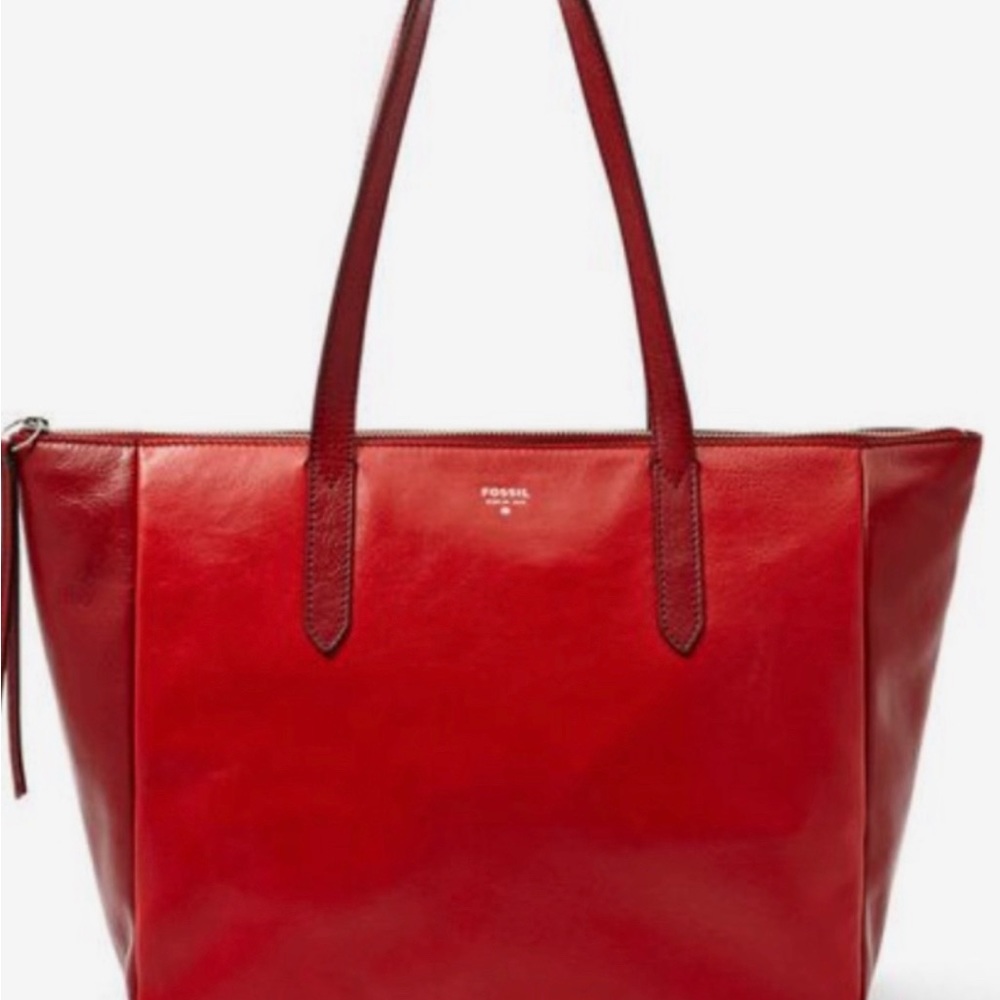 Fossil two tone red zippered tote - Picture 9 of 10